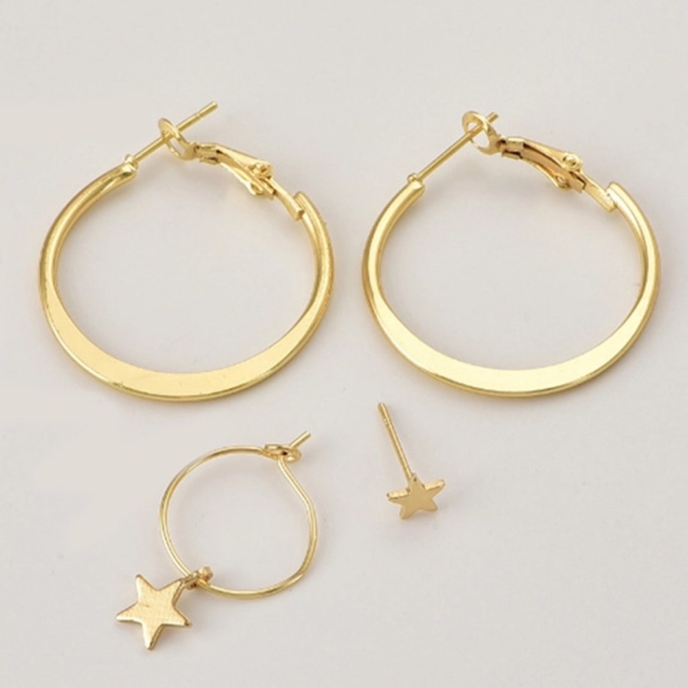 4 Pc Boho Gold Hoop & Star Stud Earring Set NEW! - Picture 2 of 2